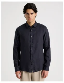 Blaq Linen Long Sleeve Shirt in Navy