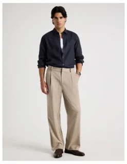 Blaq Linen Long Sleeve Shirt in Navy