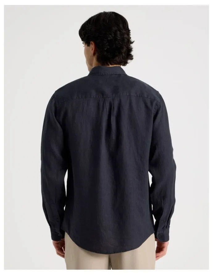 Blaq Linen Long Sleeve Shirt in Navy