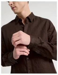 Blaq Linen Long Sleeve Shirt in Chocolate