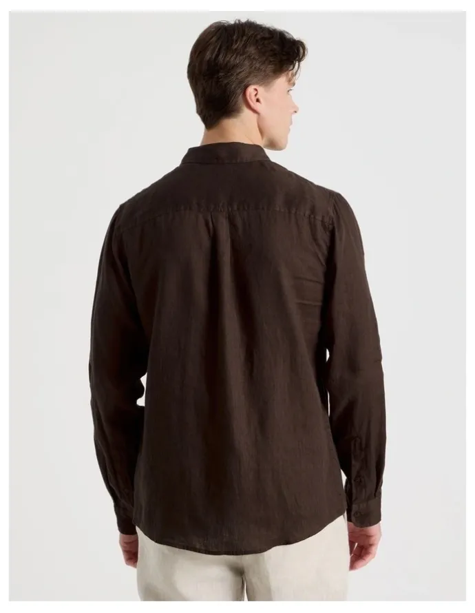Blaq Linen Long Sleeve Shirt in Chocolate