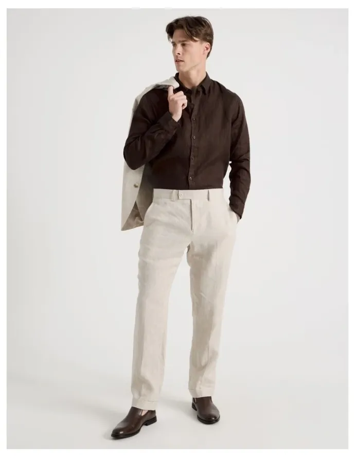 Blaq Linen Long Sleeve Shirt in Chocolate