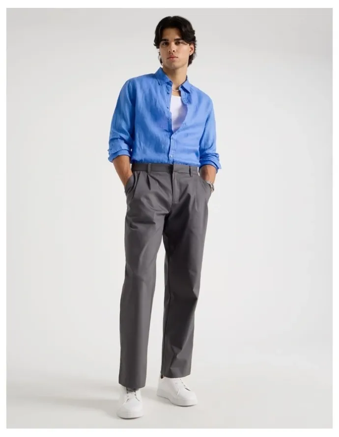 Blaq Linen Long Sleeve Shirt in Light Blue