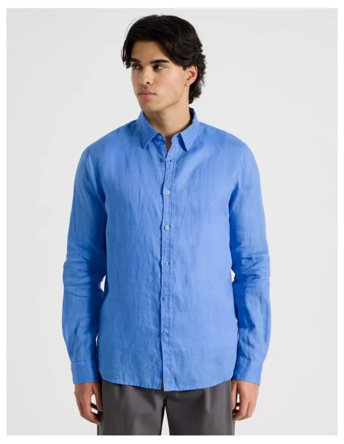 Blaq Linen Long Sleeve Shirt in Light Blue