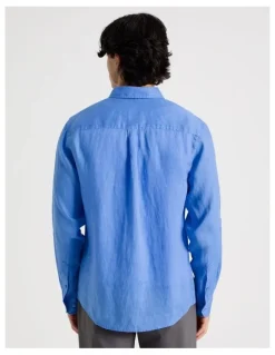 Blaq Linen Long Sleeve Shirt in Light Blue