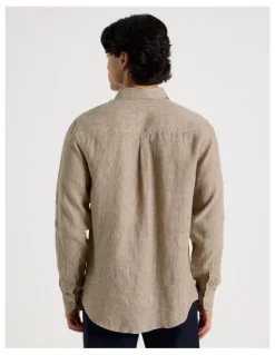 Blaq Linen Stripe Long Sleeve Shirt in Chocolate