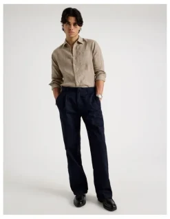 Blaq Linen Stripe Long Sleeve Shirt in Chocolate