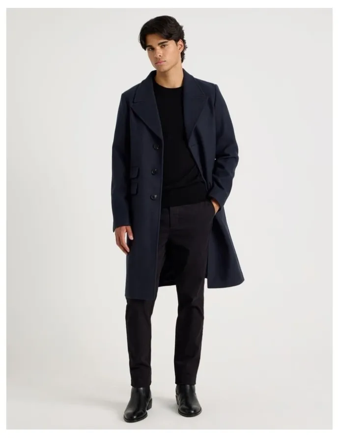 Blaq Longline Car Coat in Navy