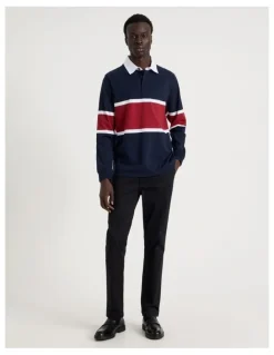 Blaq Long Sleeve Rugby Polo in Navy