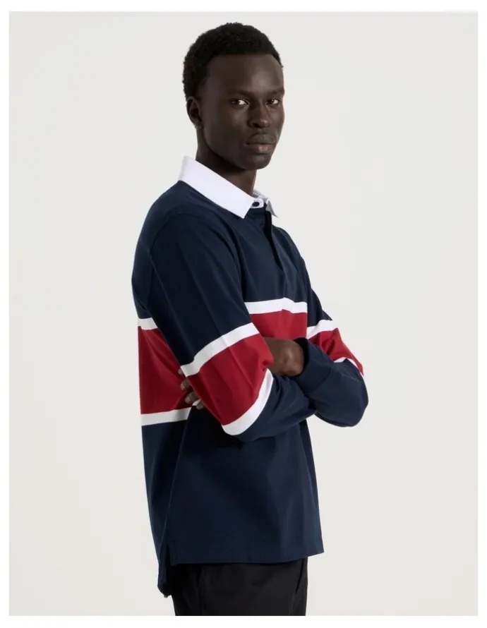 Blaq Long Sleeve Rugby Polo in Navy