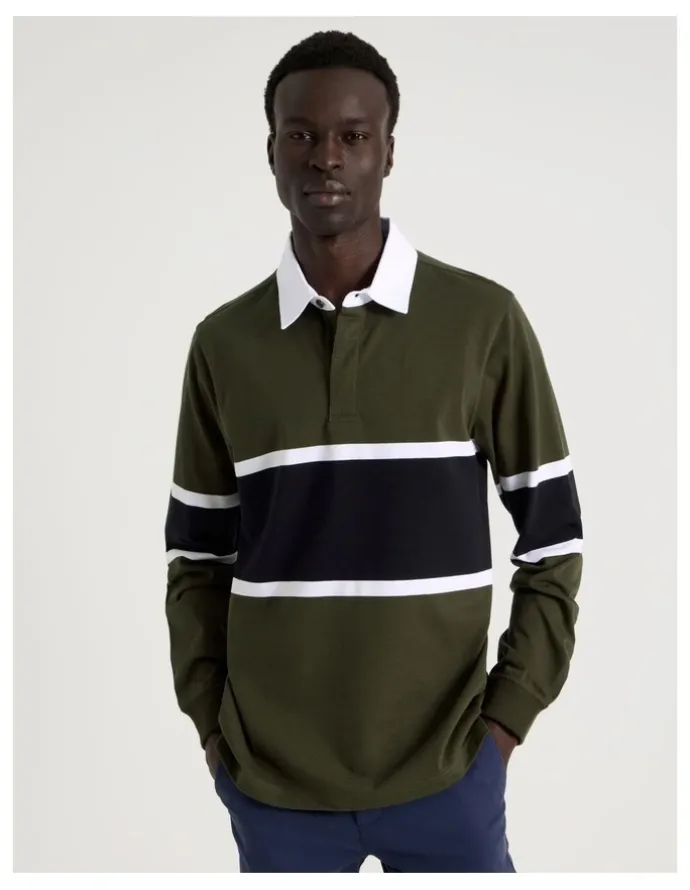 Blaq Long Sleeve Rugby Polo in Khaki