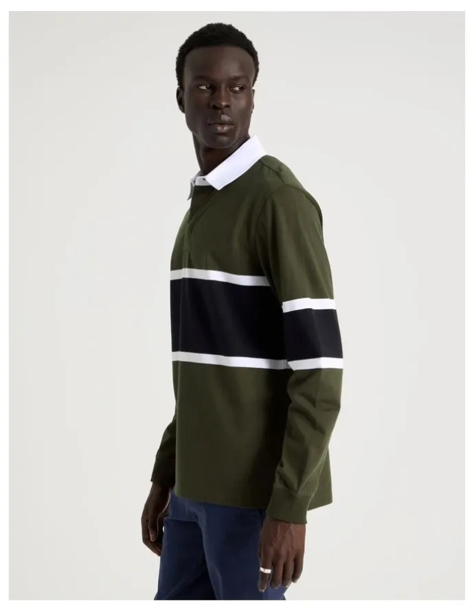 Blaq Long Sleeve Rugby Polo in Khaki