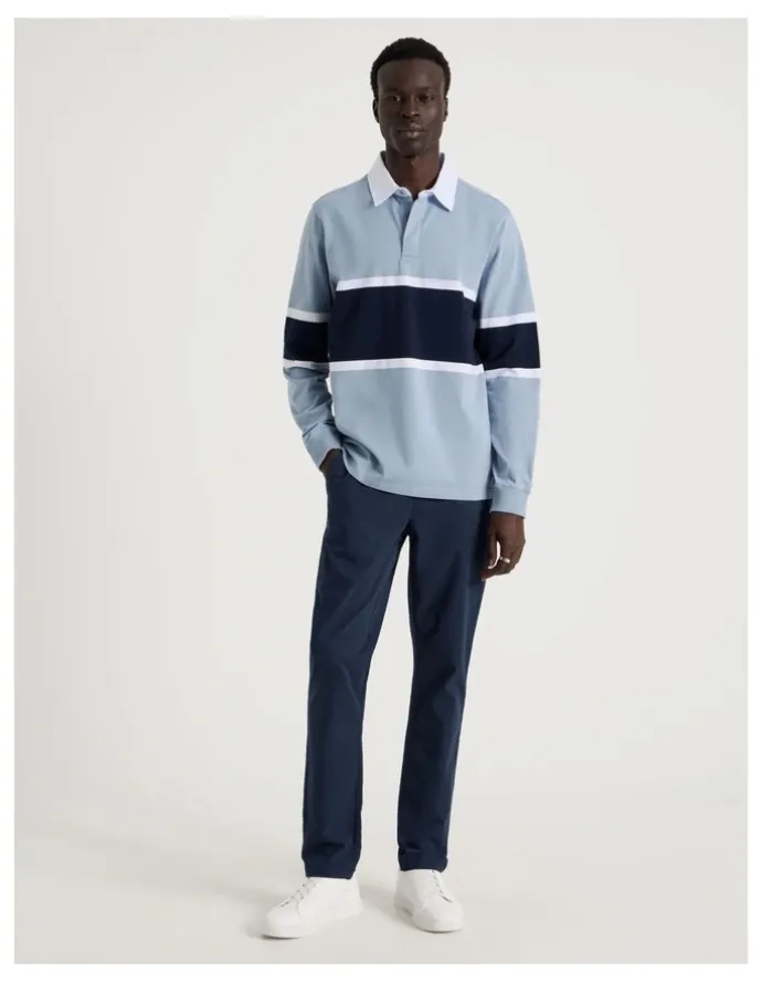Blaq Long Sleeve Rugby Polo in Blue