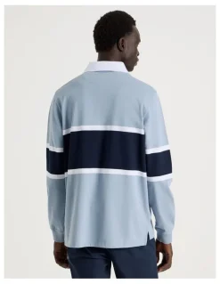 Blaq Long Sleeve Rugby Polo in Blue