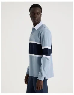 Blaq Long Sleeve Rugby Polo in Blue
