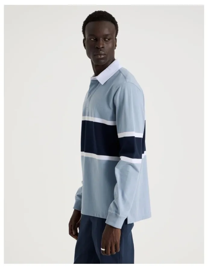 Blaq Long Sleeve Rugby Polo in Blue