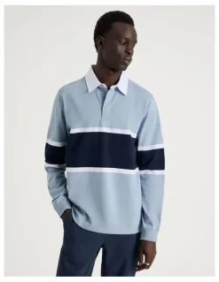 Blaq Long Sleeve Rugby Polo in Blue