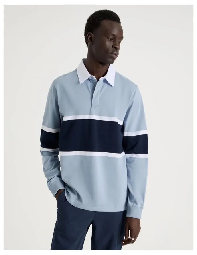 Blaq Long Sleeve Rugby Polo in Blue