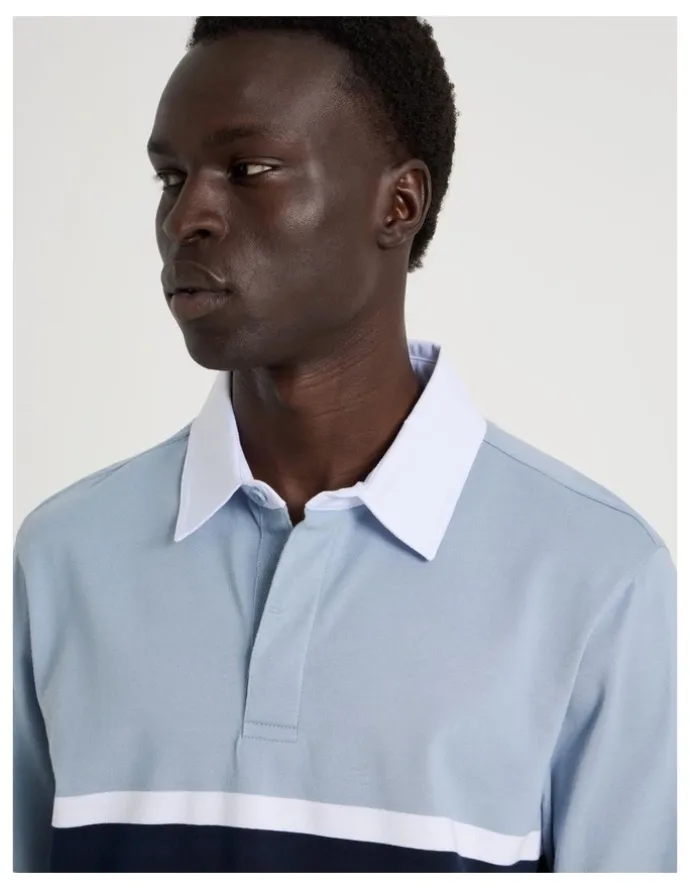 Blaq Long Sleeve Rugby Polo in Blue