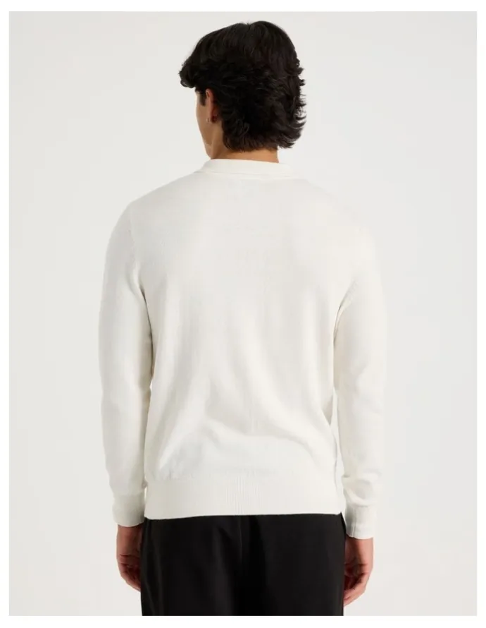 Blaq Long Sleeve 1/4 Zip Cotton/Wool Knit Polo in Ecru
