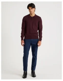 Blaq Long Sleeve 1/4 Zip Knit Polo in Burgundy