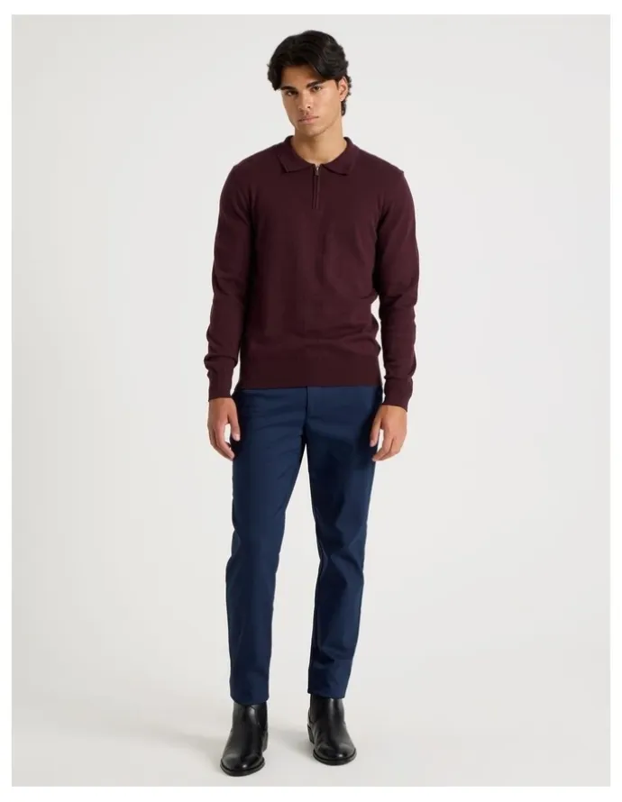 Blaq Long Sleeve 1/4 Zip Knit Polo in Burgundy