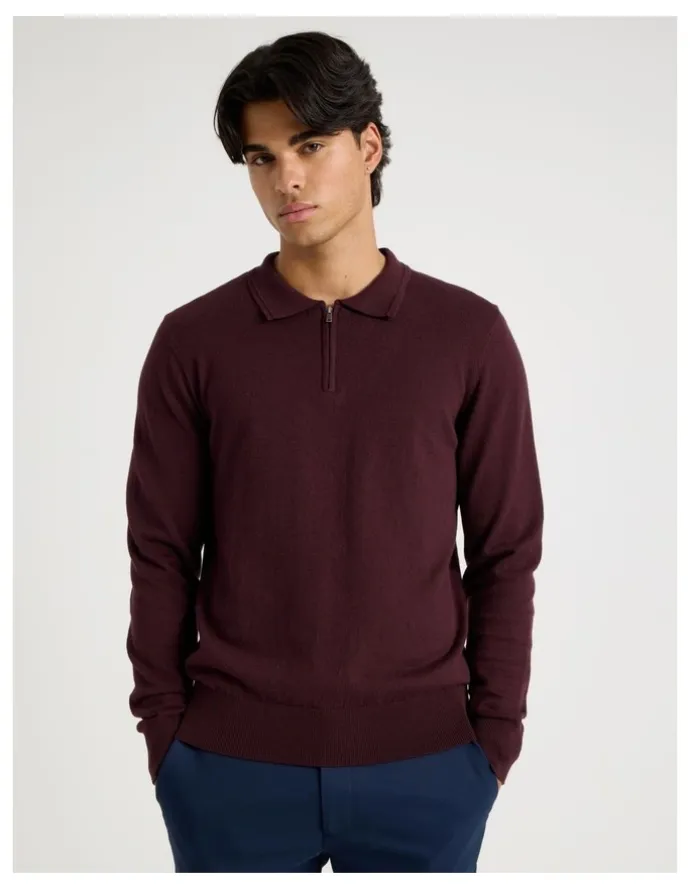 Blaq Long Sleeve 1/4 Zip Knit Polo in Burgundy
