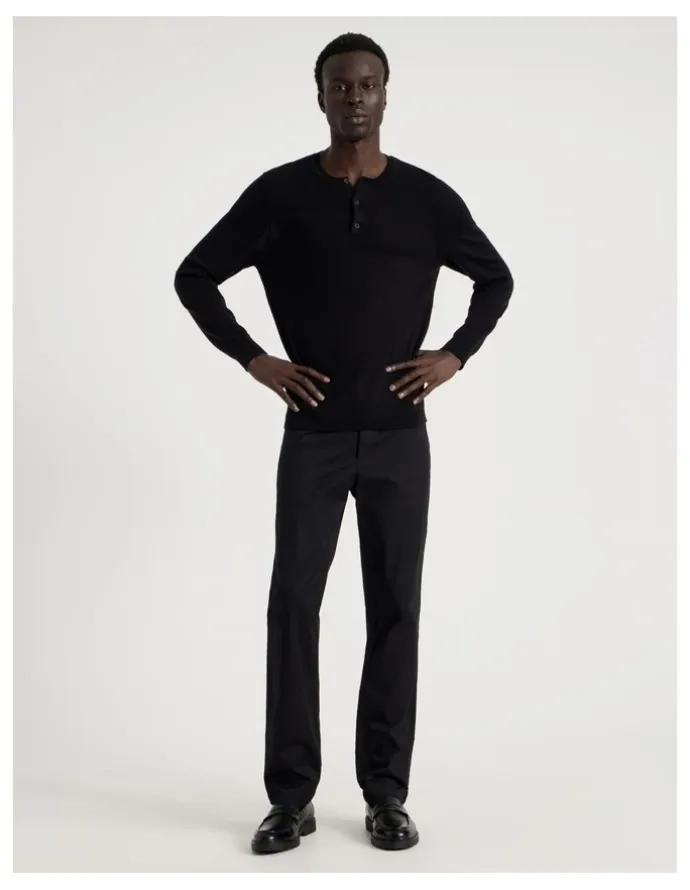 Blaq Merino Wool Henley Knit in Black