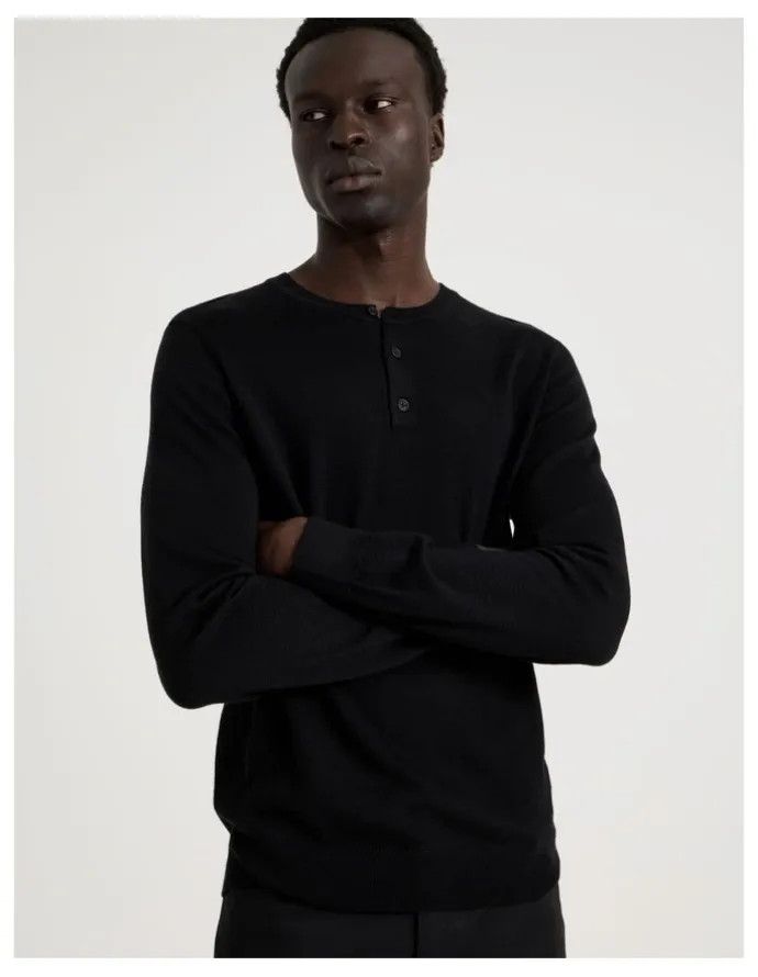 Blaq Merino Wool Henley Knit in Black