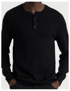 Blaq Merino Wool Henley Knit in Black