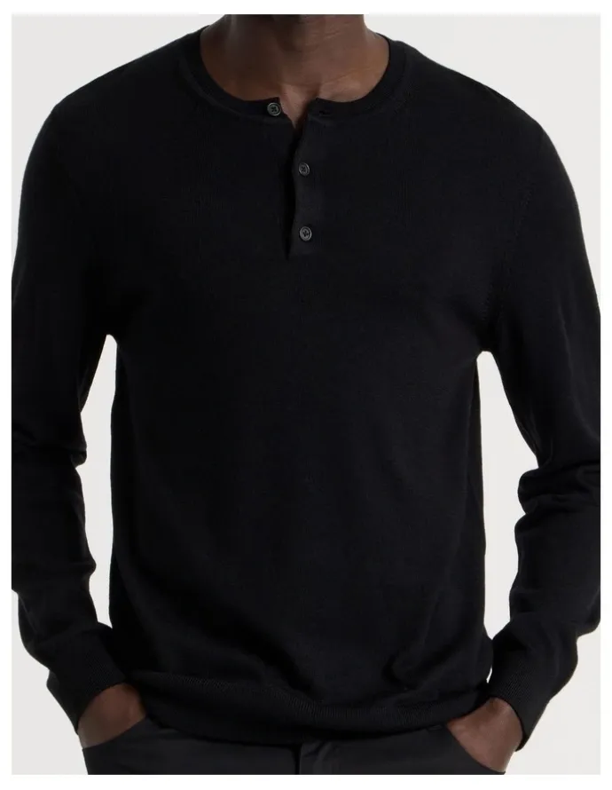 Blaq Merino Wool Henley Knit in Black