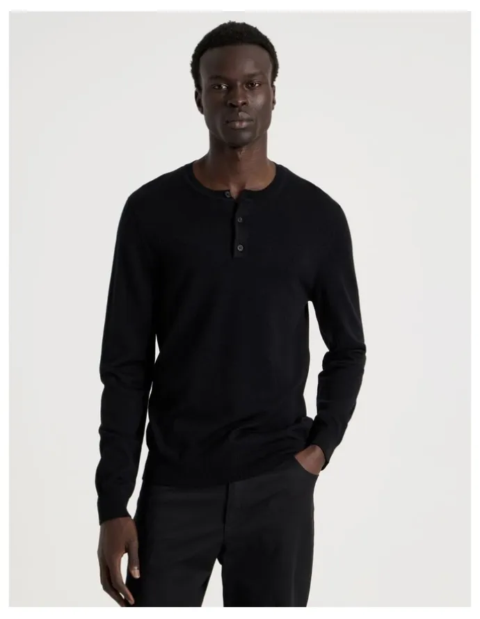 Blaq Merino Wool Henley Knit in Black