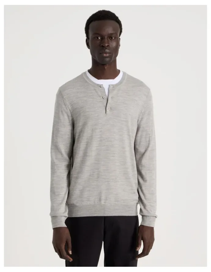 Blaq Merino Wool Henley Knit in Grey