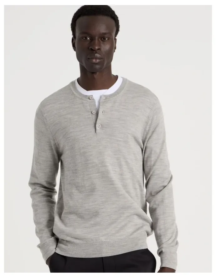 Blaq Merino Wool Henley Knit in Grey