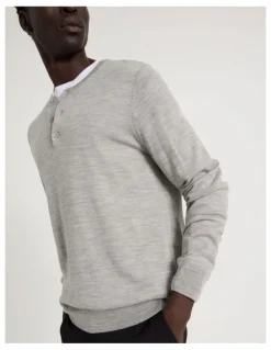 Blaq Merino Wool Henley Knit in Grey