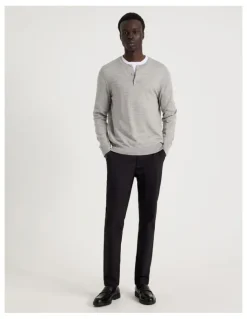 Blaq Merino Wool Henley Knit in Grey
