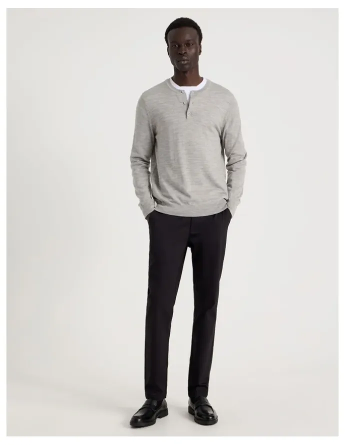 Blaq Merino Wool Henley Knit in Grey