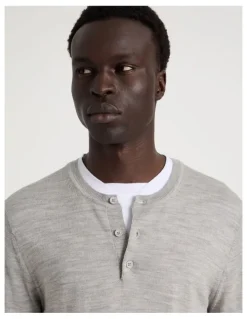 Blaq Merino Wool Henley Knit in Grey