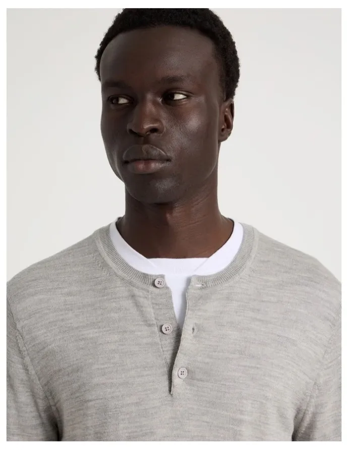 Blaq Merino Wool Henley Knit in Grey