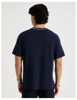 Blaq Mockneck Knit T-Shirt in Navy