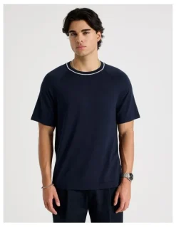 Blaq Mockneck Knit T-Shirt in Navy