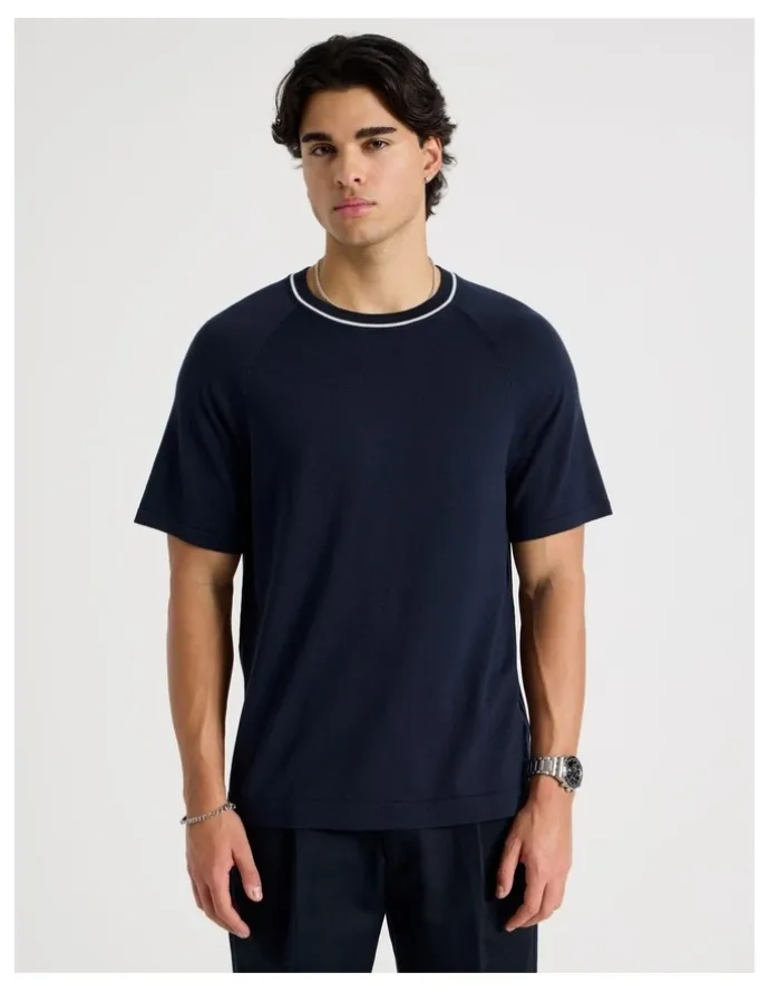 Blaq Mockneck Knit T-Shirt in Navy