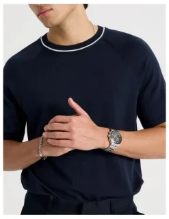 Blaq Mockneck Knit T-Shirt in Navy