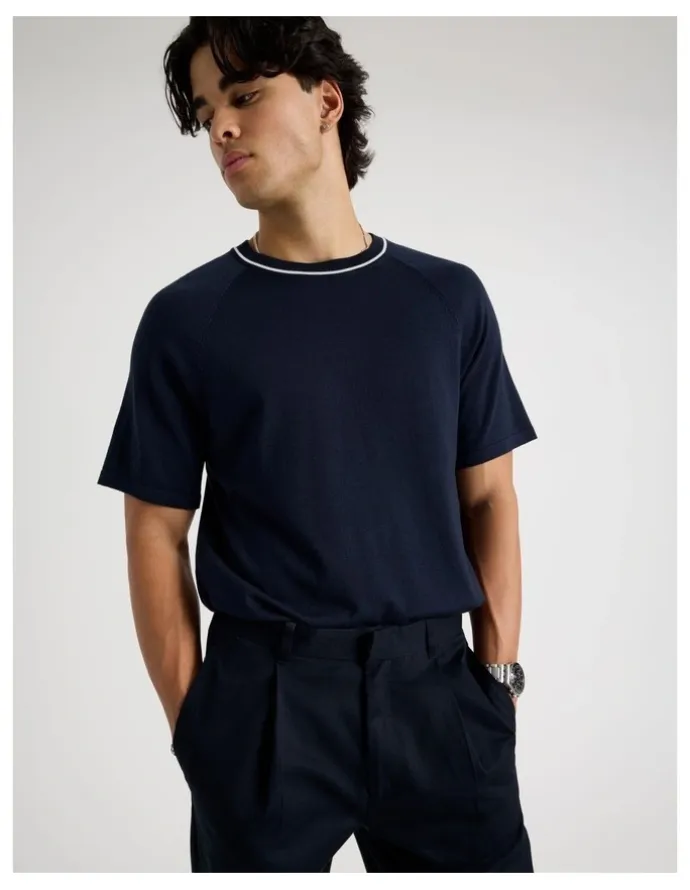 Blaq Mockneck Knit T-Shirt in Navy