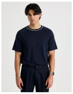 Blaq Mockneck Knit T-Shirt in Navy