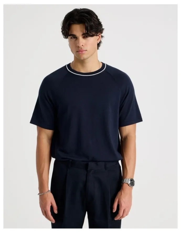 Blaq Mockneck Knit T-Shirt in Navy