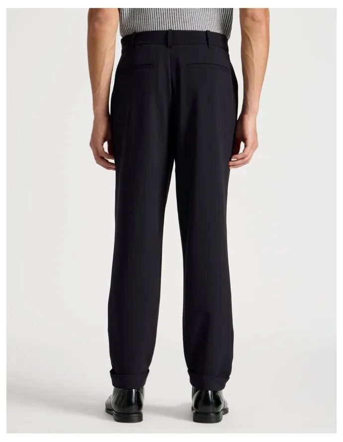 Blaq Pleated Twill Trouser in Navy