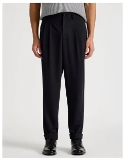 Blaq Pleated Twill Trouser in Navy