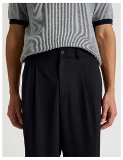 Blaq Pleated Twill Trouser in Navy
