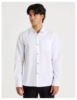 Blaq Relaxed Fit Long Sleeve Twill Shirt in White